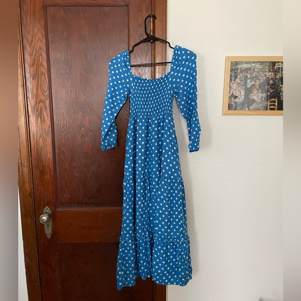 Blue and White Polka Dot Maxi Dress - Anthropologie dress